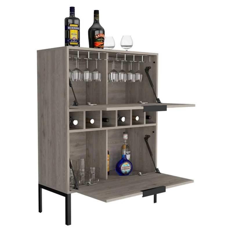 Bar Lyrata Wengue, con espacio para almacenar botellas de licor ZF