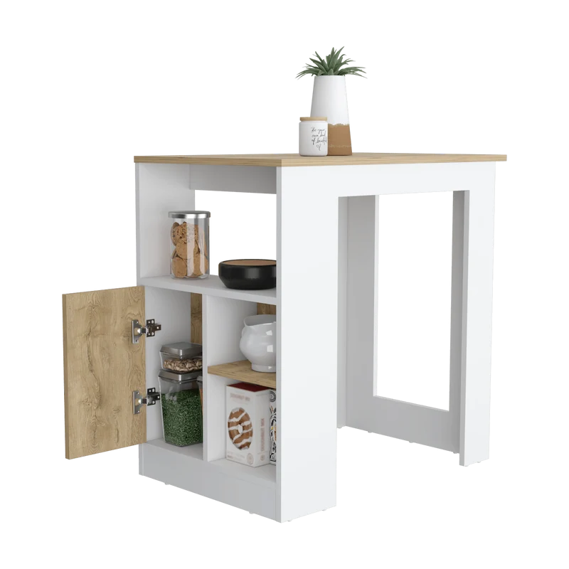 Barra de Cocina Cala, Blanco Duqueza y Macadamia, con Un Cajon y Entrepaños ZF