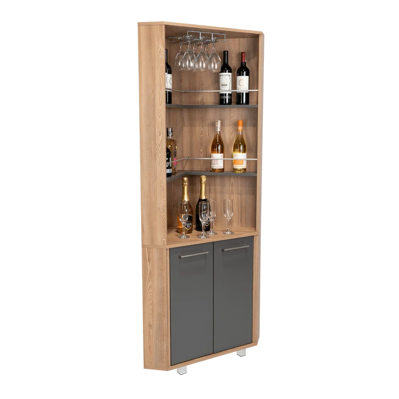 Bar Polinesio, Miel y Plata Oscuro, con Espacio Para Botellas y Copas