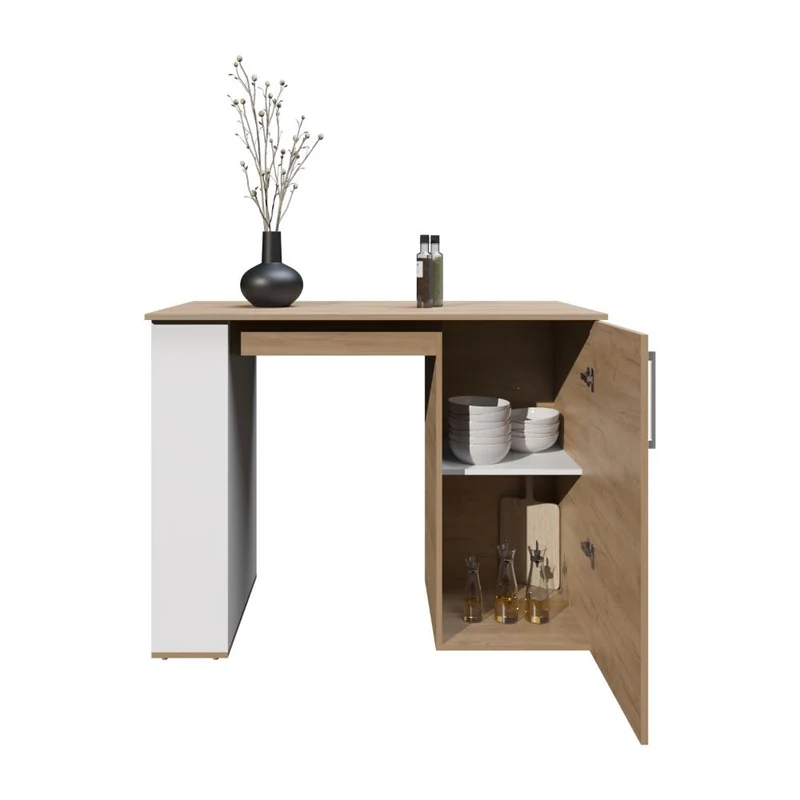 Barra de Cocina Ailen, Fresno Europeo y Blanco, con amplia superficie ZF