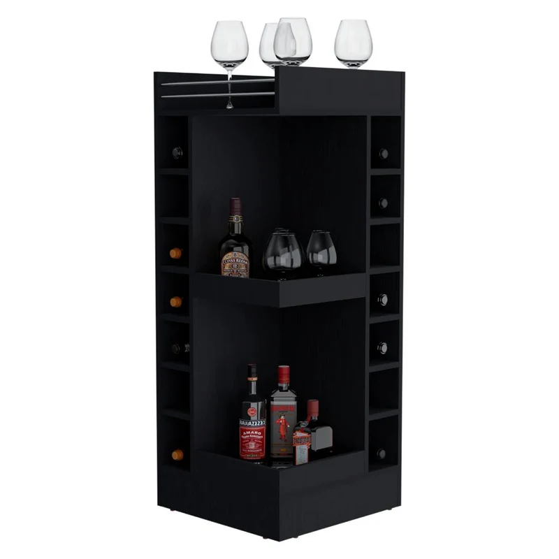 Bar Bajo Esquinero Lym, Wengue, con espacio para ubicar botellas ZF