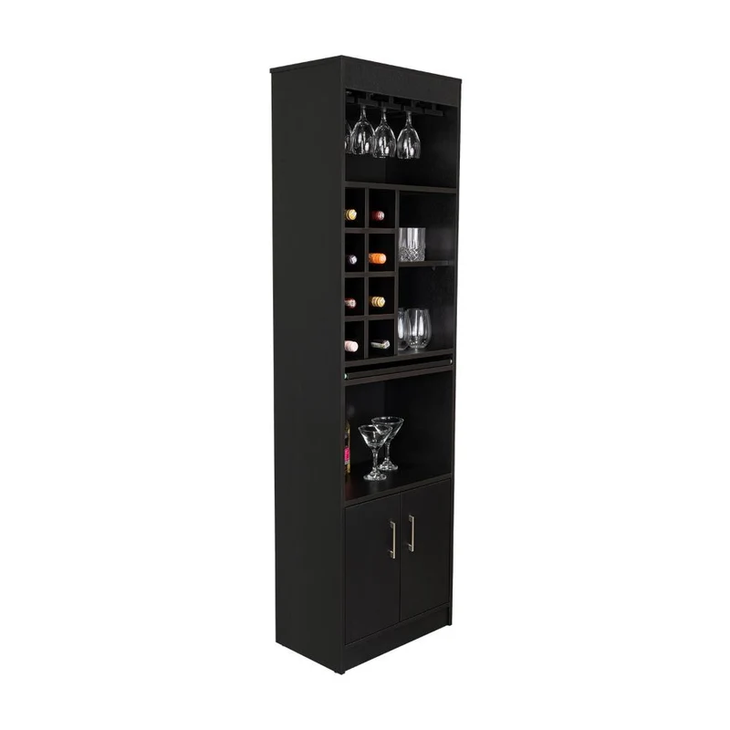 Bar Celeste, Wengue, con Espacio Para Organizar Botellas de Vino y Copas