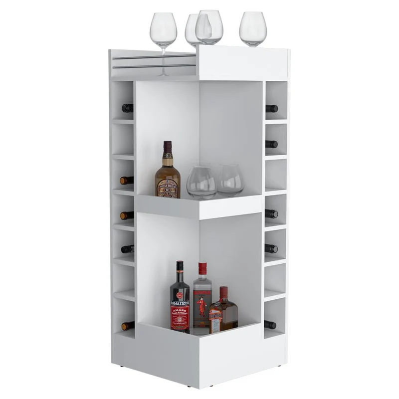 Bar Bajo Esquinero Lym, Blanco, con espacio para ubicar botellas ZF