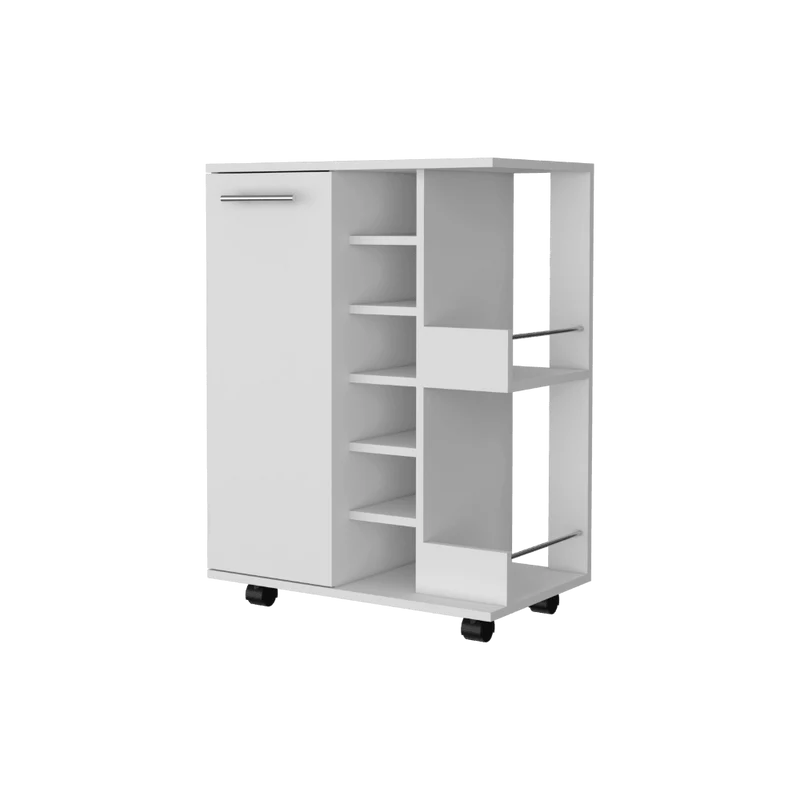 Bar Cart Argus ,Blanco Nevado, con Una Puerta y Patas con Rodachines ZF