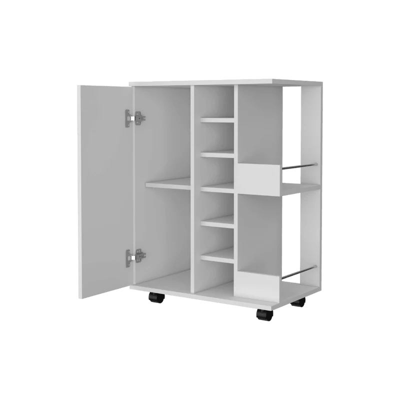 Bar Cart Argus ,Blanco Nevado, con Una Puerta y Patas con Rodachines ZF