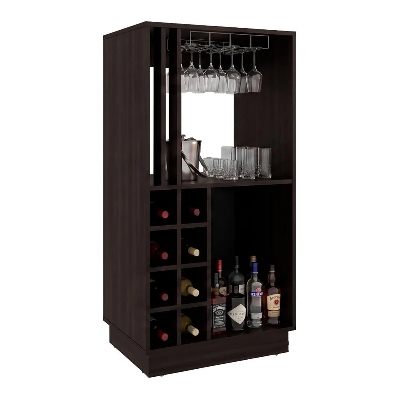 Bar Caoba, Nogal, con 8 Espacios para Botellas de Vino ZF