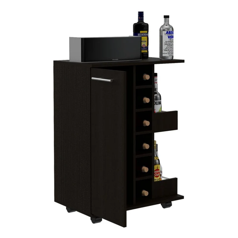 Bar Cart Argus, Wengue, con Espacio Para Botellas y Porta Copas ZF