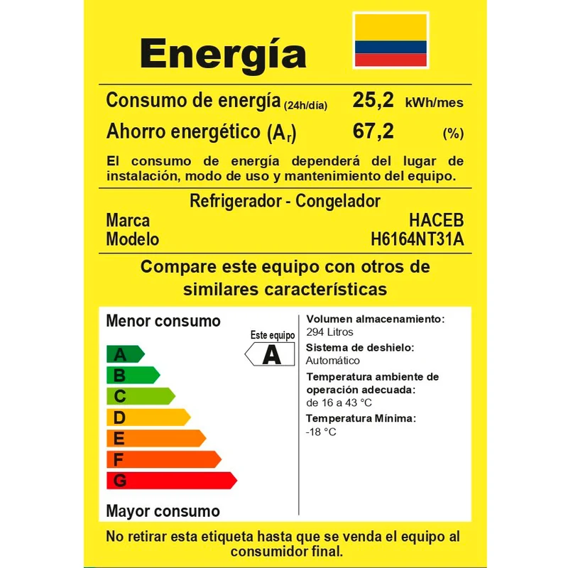 Nevera no frost de 311 litros inverter manija integrada negro esmeralda Haceb