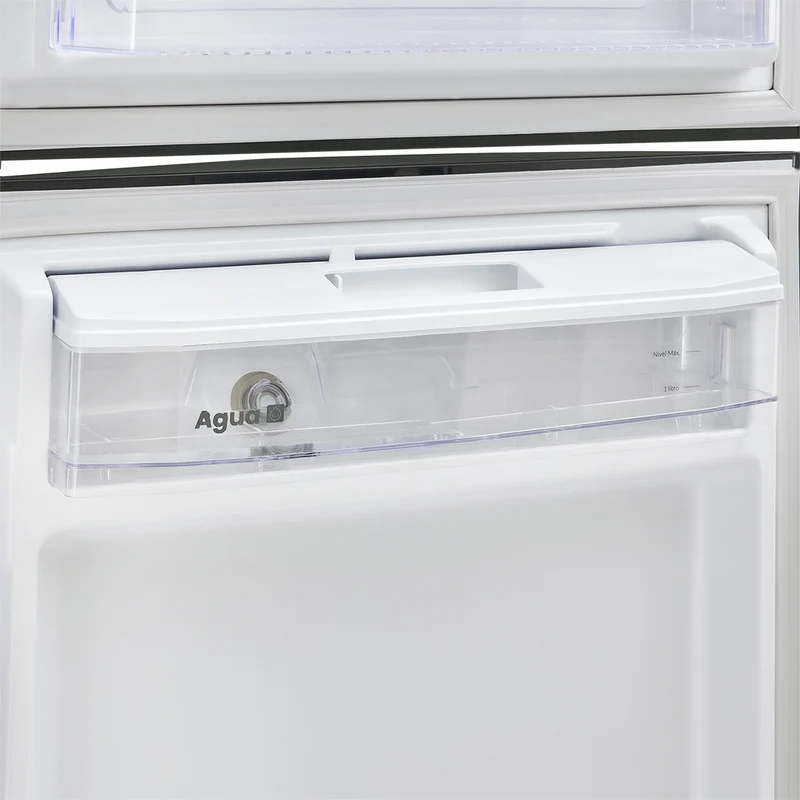 Nevera 311L No Frost con dispensador de agua, manija externa, color titanio, tecnología Inverter