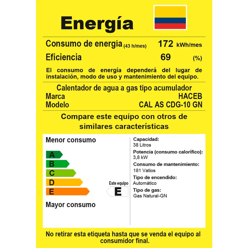 Calentador de agua y de acumulación a gas natural 10 galones blanco Haceb