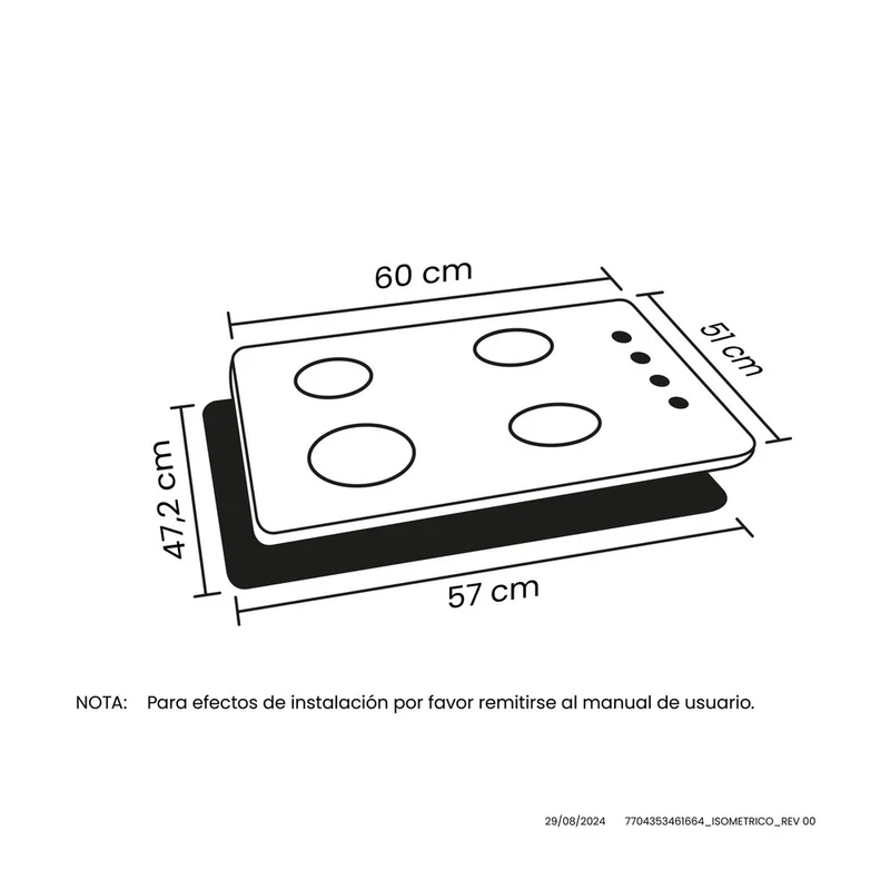 Estufa de empotrar Inoxidable de 60x51 cm hierro fundido a gas propano Haceb