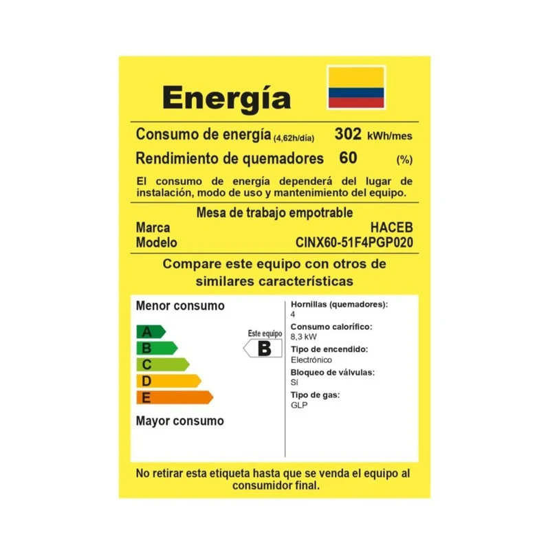 Estufa de empotrar Inoxidable de 60x51 cm hierro fundido a gas propano Haceb