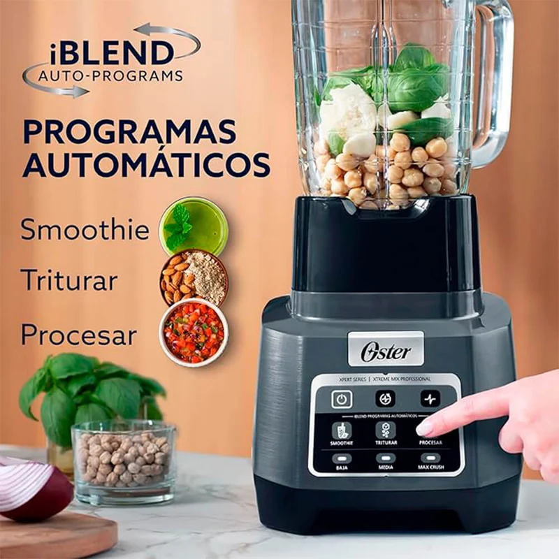 Licuadora profesional Xtreme Mix de 1500 W, tecnología de motor reversible, cuchilla de 10 aspas y 4 niveles.