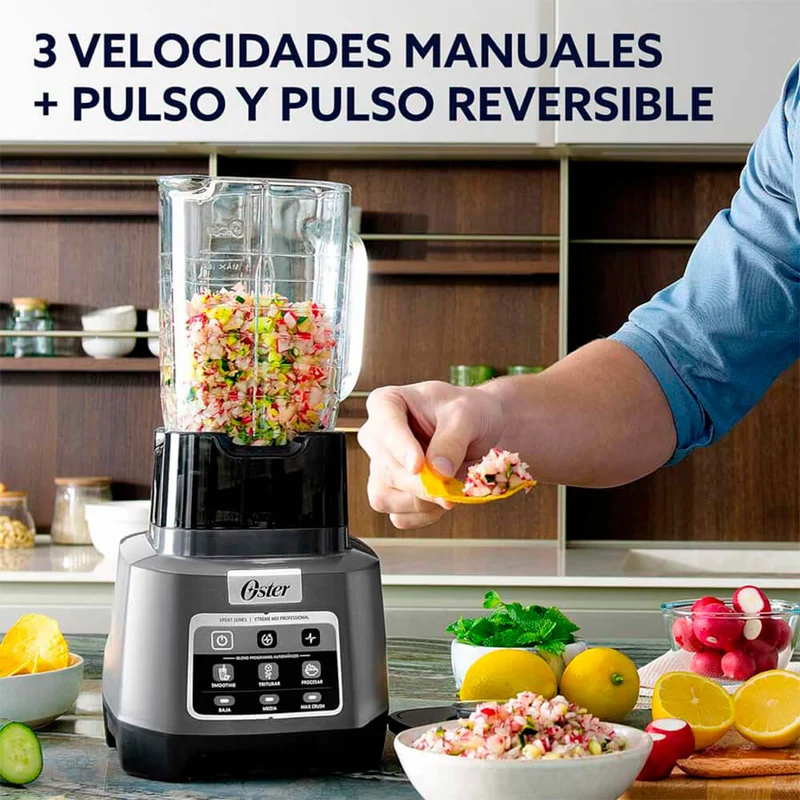Licuadora profesional Xtreme Mix de 1500 W, tecnología de motor reversible, cuchilla de 10 aspas y 4 niveles.