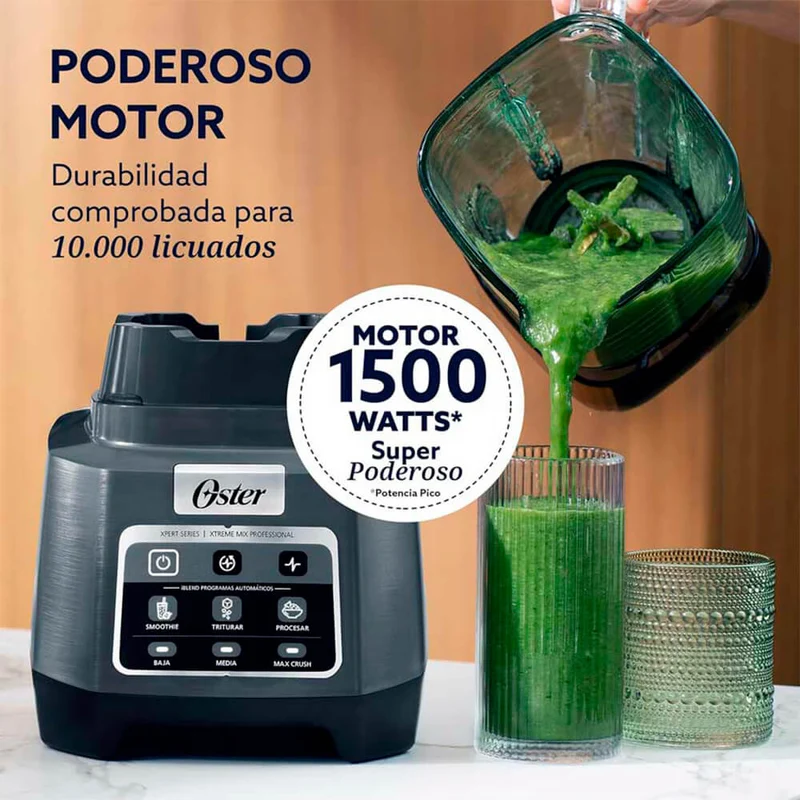 Licuadora profesional Xtreme Mix de 1500 W, tecnología de motor reversible, cuchilla de 10 aspas y 4 niveles.
