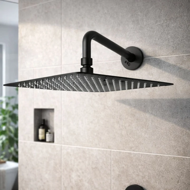 Ducha regadera cuadrada color negro 25 cm +tubo