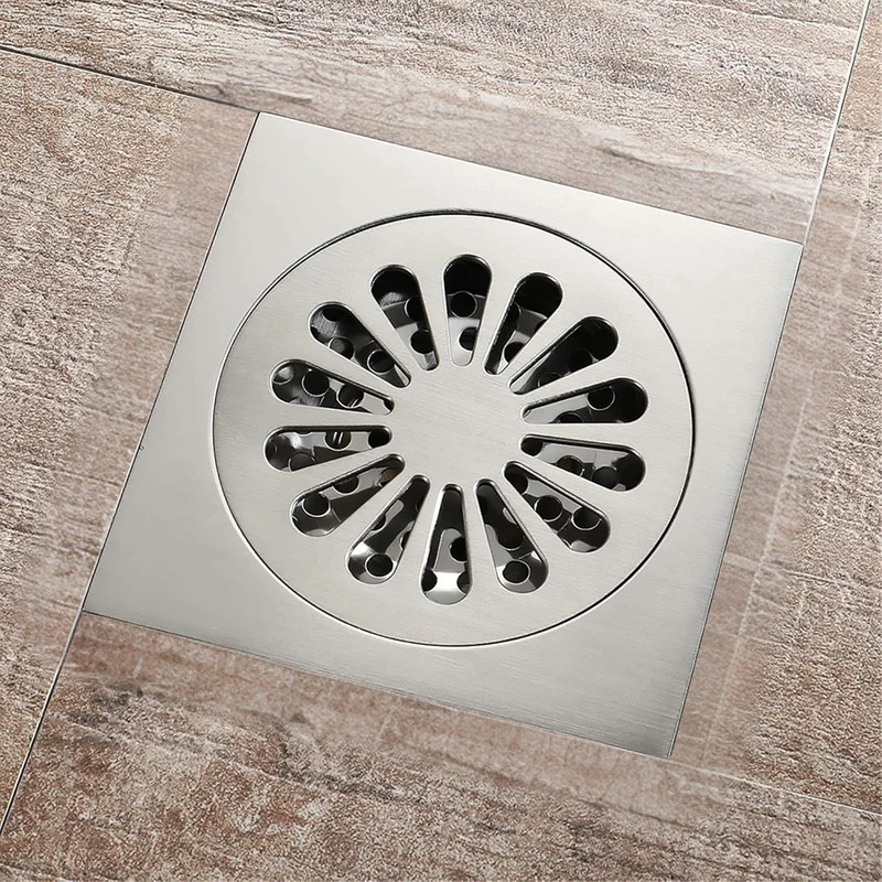 Rejilla de piso 10 x 10 níquel cepillado con núcleo de latón para desagüe