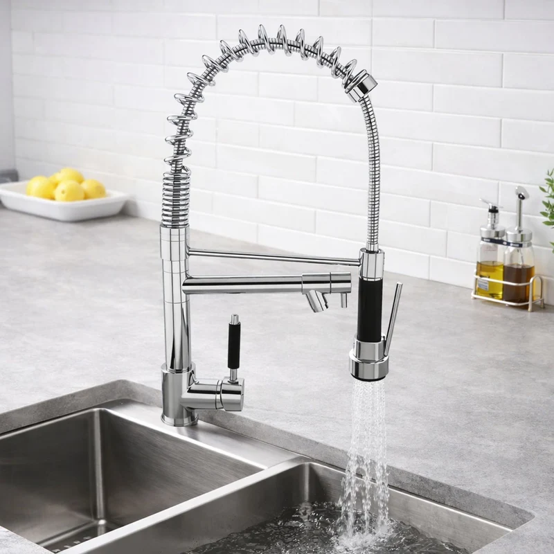 Grifería mono control espiral gourmet doble salida cromado