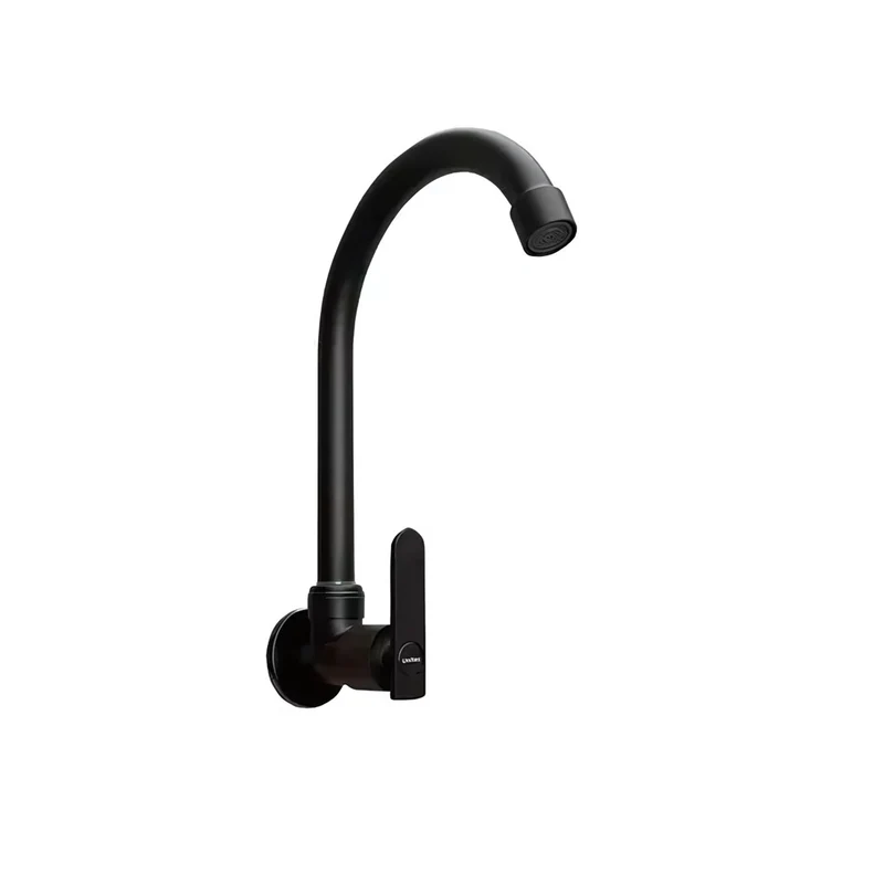 Grifería de pared para lavaplatos negra agua fría