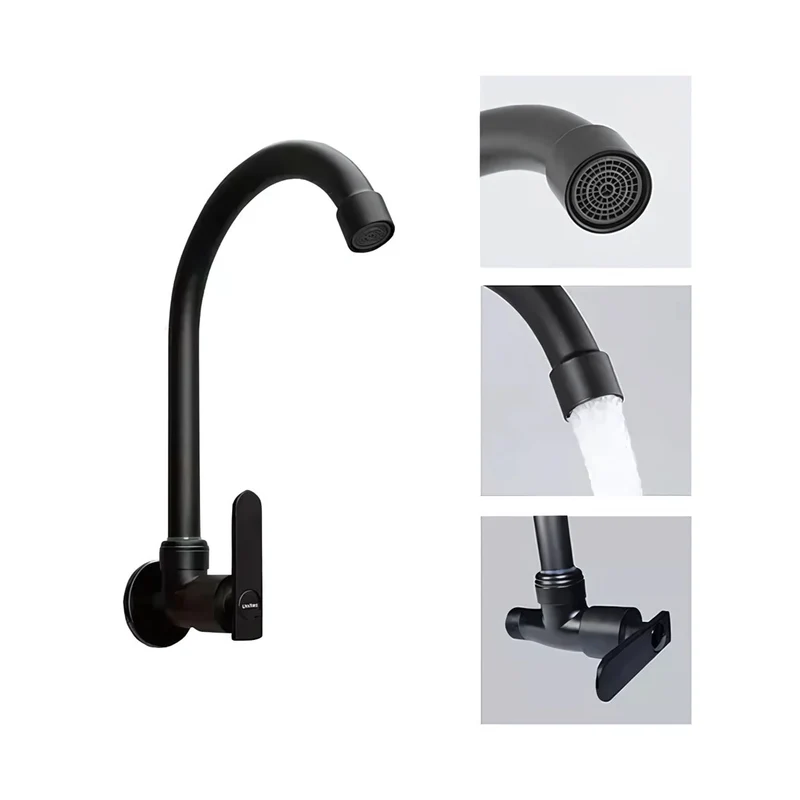 Grifería de pared para lavaplatos negra agua fría