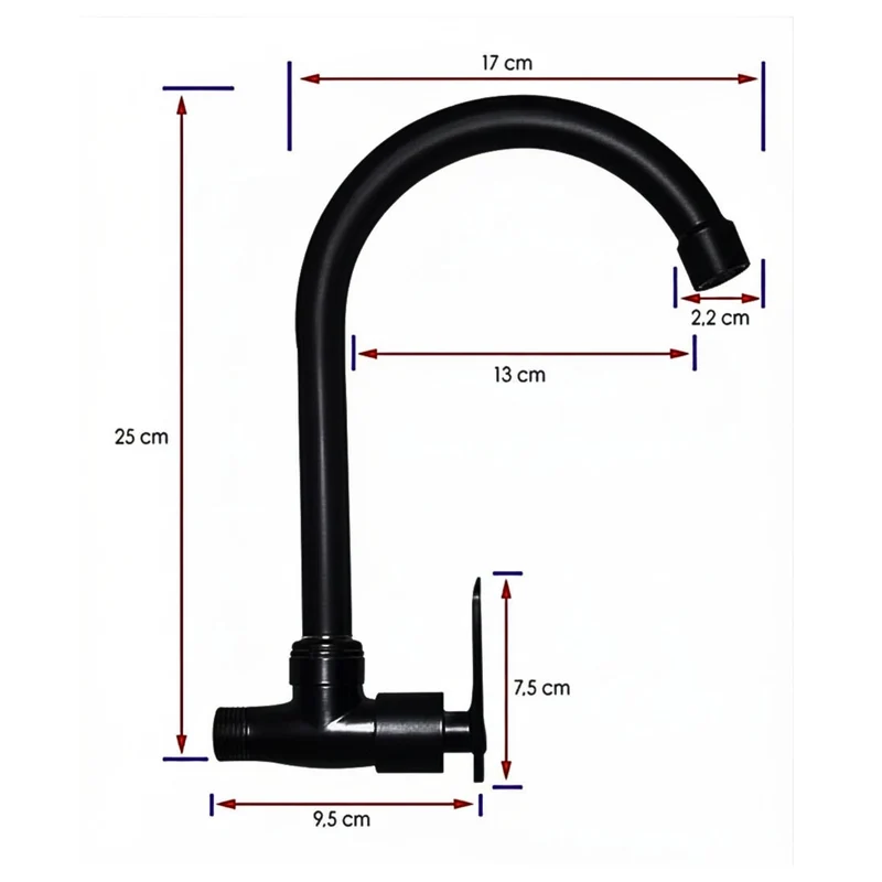 Grifería de pared para lavaplatos negra agua fría