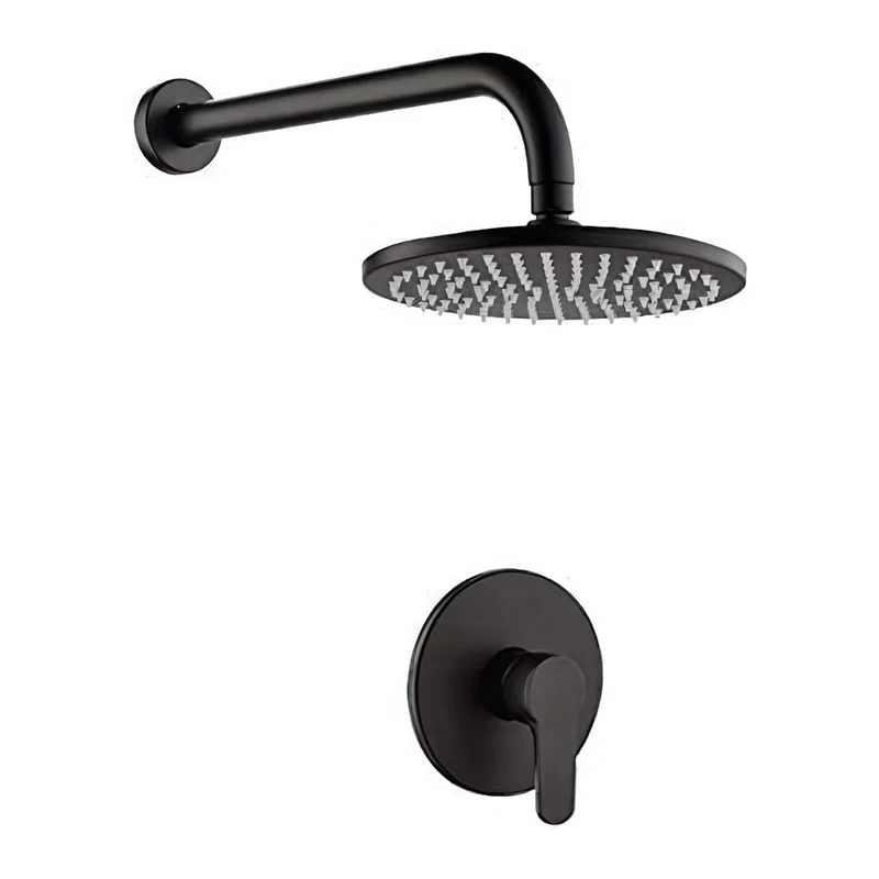 Grifería para ducha mono control negro metálico redonda, sistema universal de 1/2", cuerpo en bronce