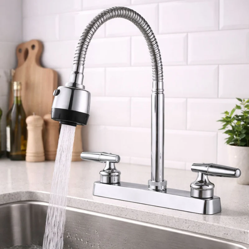 Mezclador lavaplatos 8 pulgadas cuello flexible metálico palanca