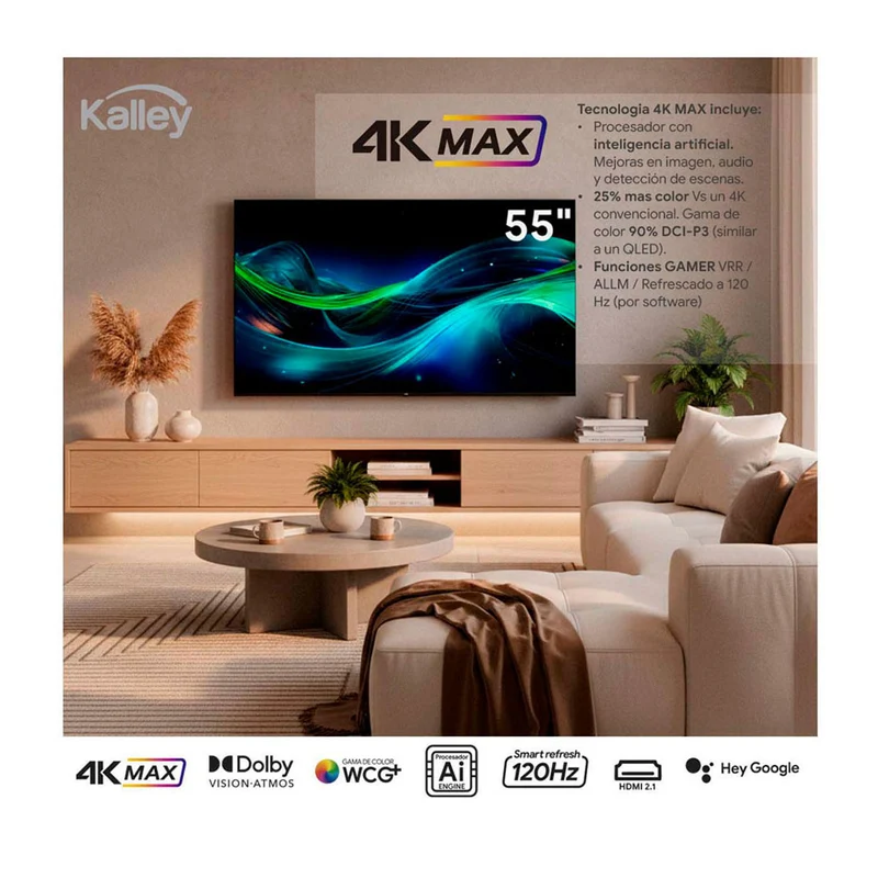 Televisor Kalley MAX LED de 55 pulgadas 4K ultra HD smart TV con google TV – modelo 55G315