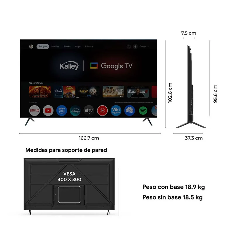 Televisor Kalley QLED de 75 pulgadas 4K ultra HD smart TV con google TV – modelo 75GQ415