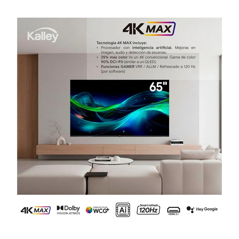 Televisor Kalley MAX LED de 65 pulgadas 4K ultra HD smart TV con google TV – modelo 65G315