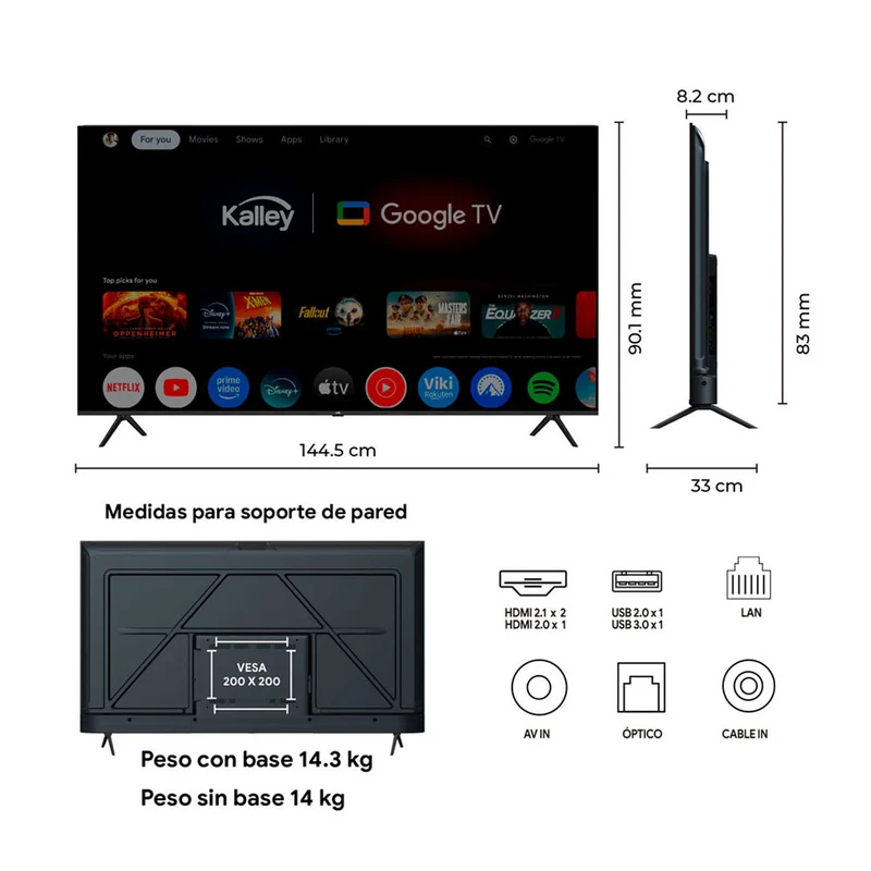 Televisor Kalley MAX LED de 65 pulgadas 4K ultra HD smart TV con google TV – modelo 65G315