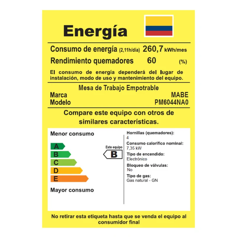 Estufa de empotrar acero Inoxidable 60X43 cm gas natural Mabe