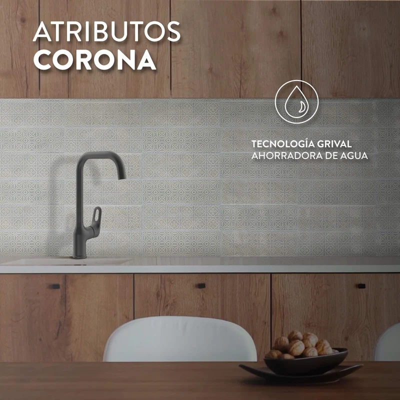 Grifería Ultra Ahorradora para Lavaplatos Monocontrol Koral Níquel Corona