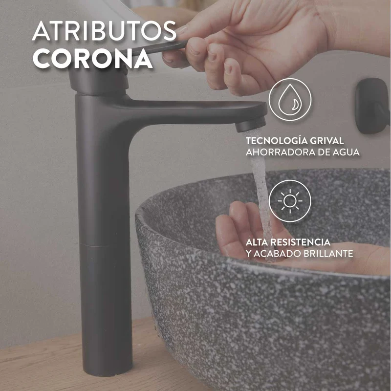 Grifería Ultra Ahorradora para Lavamanos Liquid Monocontrol Media Mate Black Corona