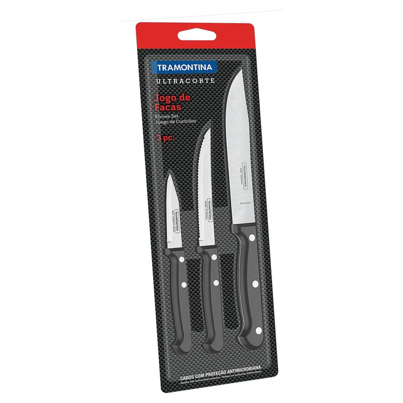 Juego de cuchillos ultracorte color negro 3 piezas Tramontina