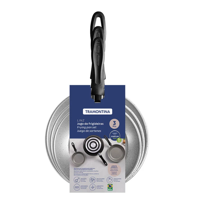 Juego de sartenes linz en aluminio con antiadherente negro 3 piezas Tramontina