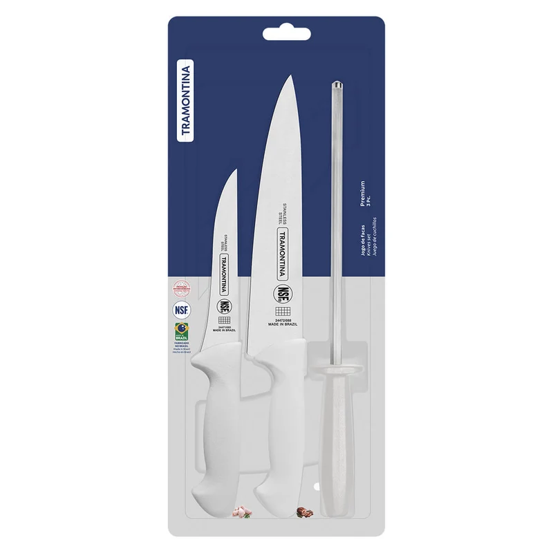 Juego cuchillos con chaira color blanco 3 piezas Tramontina