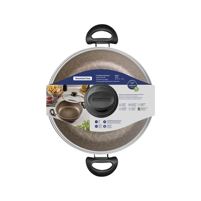 Sartén arrocero con tapa de vidrio capacidad de 2.8 litros Tramontina