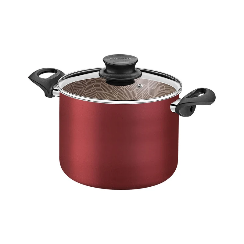 Olla alta antiadherente con tapa de vidrio color rojo 2.4 litros Tramontina