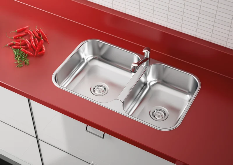 Lavaplatos doble rectangular plus 2c 34-28 bs en acero inoxidable 304 Tramontina