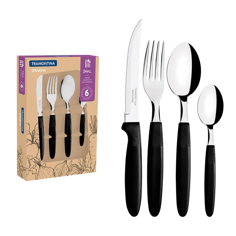 Juego de cubiertos para mesa color negro 24 piezas Tramontina