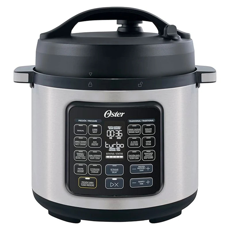 Olla multifuncional Oster Turbo de 5,7 litros con recubrimiento DiamondForce y 14 funciones.