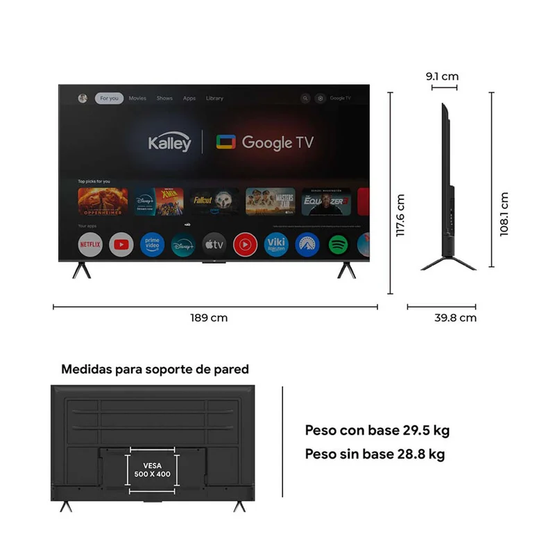 Televisor Kalley QLED de 85 pulgadas 4K ultra HD smart TV con google TV – modelo 85GQ405