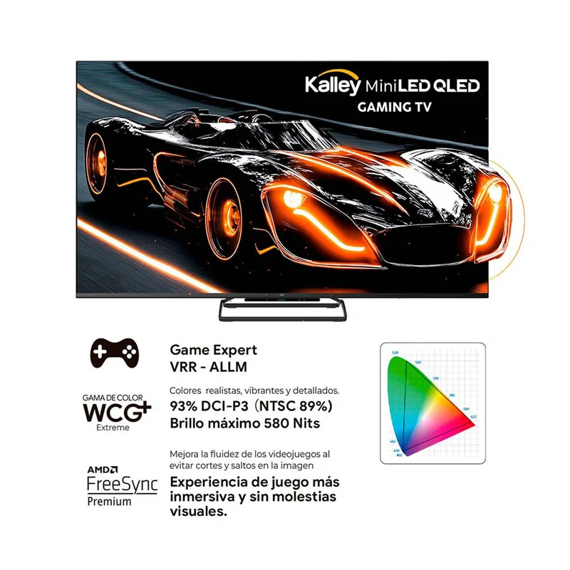 Televisor Kalley mini LED QLED gaming de 65 pulgadas 4K ultra HD smart TV con google TV – modelo 65GM405