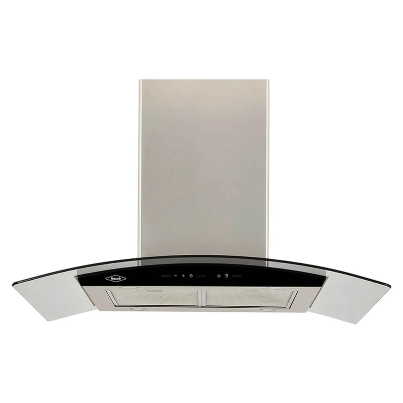 Campana Isla de 90 cm en vidrio inoxidable negro