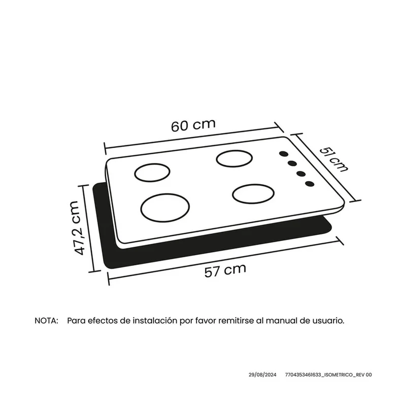 Estufa de empotrar 60x51 cm Platina a Gas Natural marca Haceb