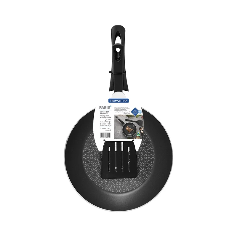 Sartén paris en aluminio con antiadherente negro 18 cm y 0,6 L con espátula Tramontina