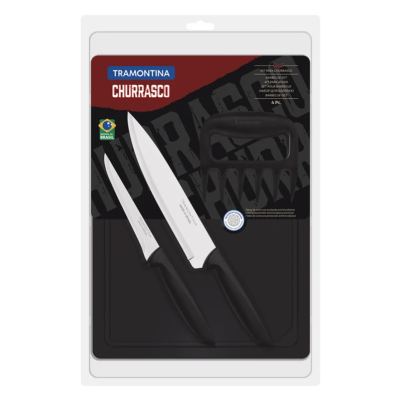 Juego de cuchillos con garra y tabla churrasco negro 4 piezas Tramontina
