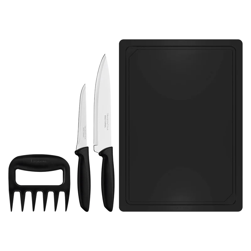 Juego de cuchillos con garra y tabla churrasco negro 4 piezas Tramontina