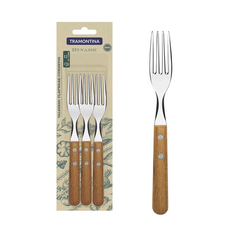 Juego de tenedores dynamic con mango madera 3 piezas Tramontina